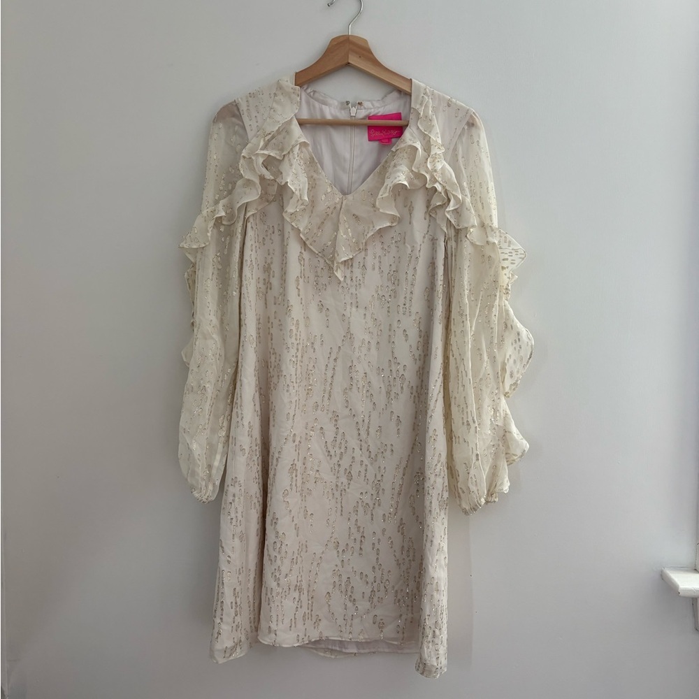 Lilly Pulitzer Belle Flounce Silk Dress in Coconut Fish Clip - NWT - Size 4